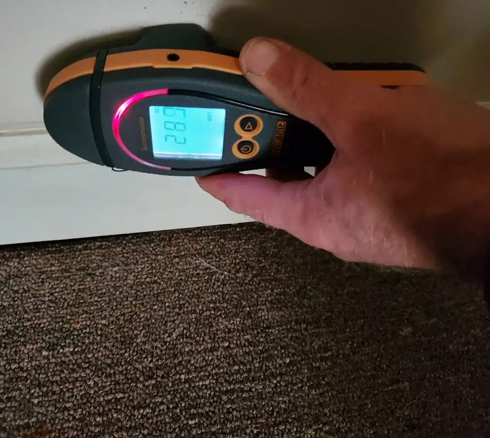 Moisture detection at baseboard during Storm Damage Restoration in Seabrook